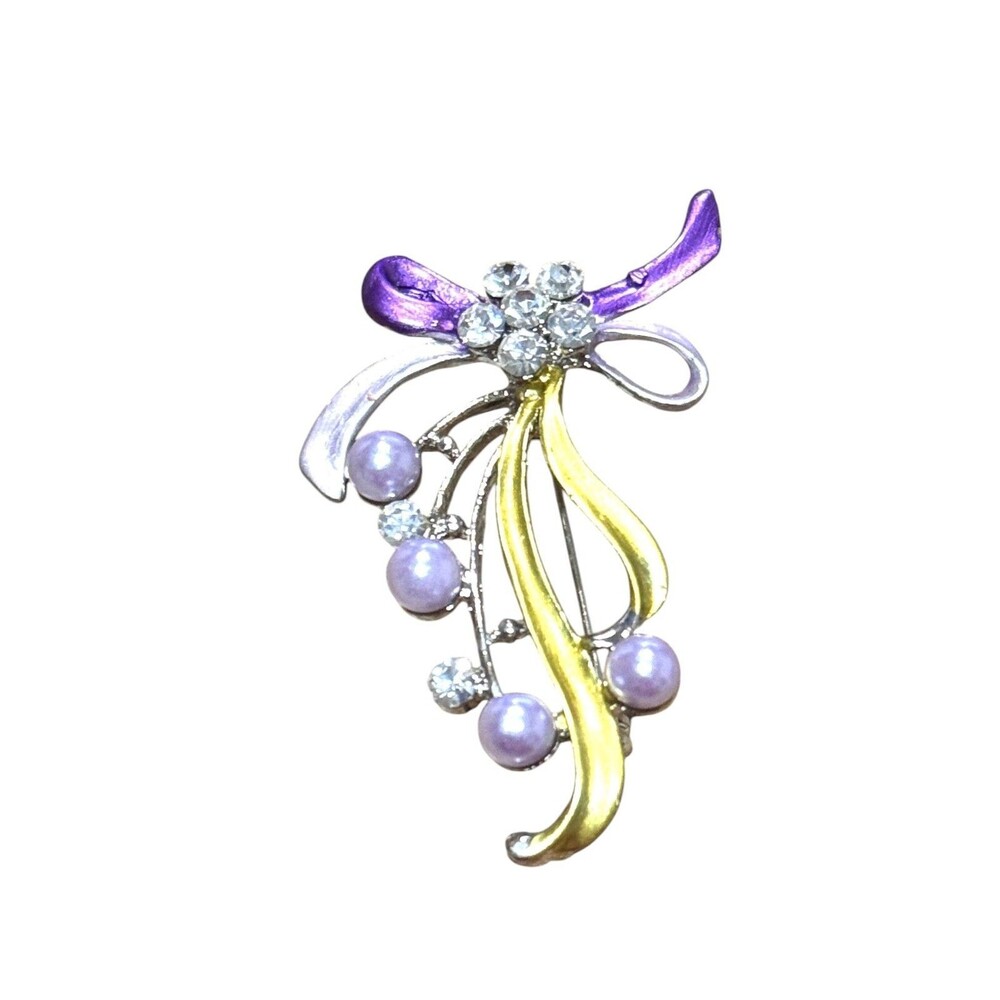 Purple Enamel and Silver Plated Flower Brooch #22078